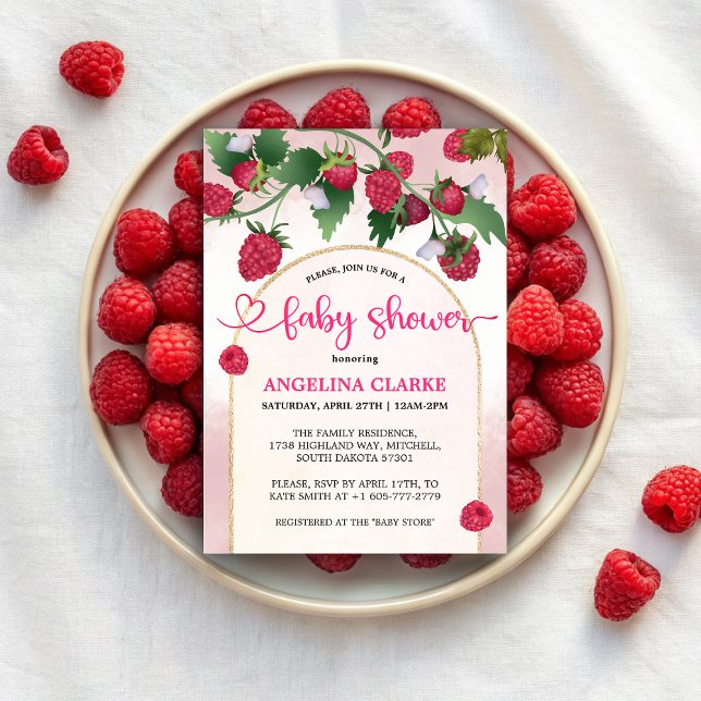 Raspberry Sweet Watercolor Girl Babydusche Einladung (Raspberry Sweet Watercolor Girl Baby Shower Invitation)