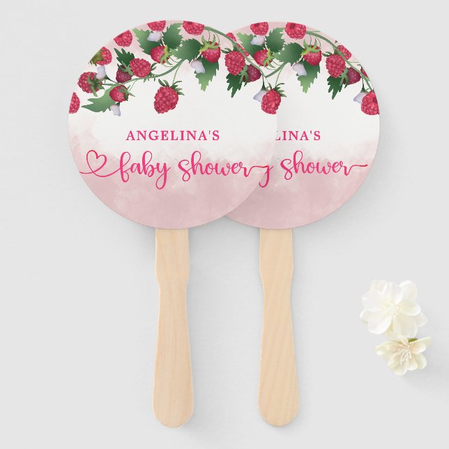 Raspberry Sweet Watercolor Girl Babydusche Fächer (Vorne und Hinten)