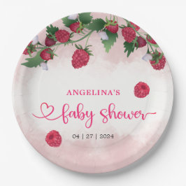 Raspberry Sweet Watercolor Girl Babydusche Pappteller