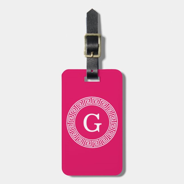 Raspberry Welch erste Monogramm für den griechisch Gepäckanhänger (Vorderseite vertikal)