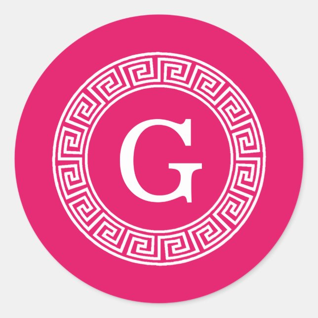 Raspberry Welch erste Monogramm für den griechisch Runder Aufkleber (Vorderseite)