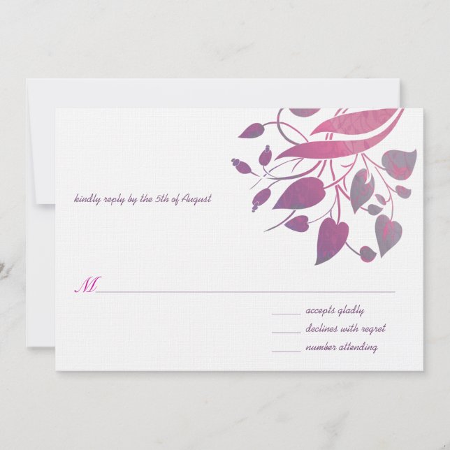 Raspberry Wisteria Gray Wedding RSVP Einladung (Vorderseite)