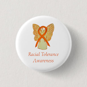 Rassentoleranz Orange Awareness Angel Ribbon Butto Button