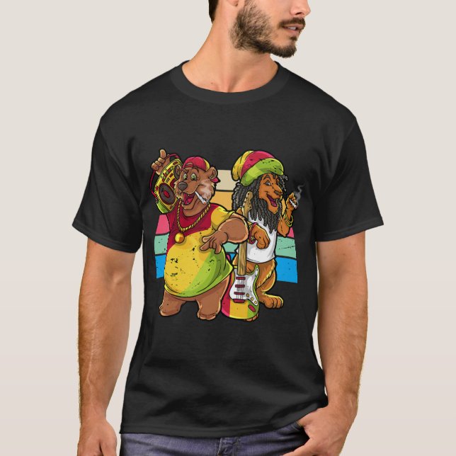 Rasta Bear und Lion  T-Shirt (Vorderseite)