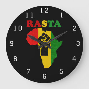 Rasta Black Power Fist over Africa Wall Clock Große Wanduhr