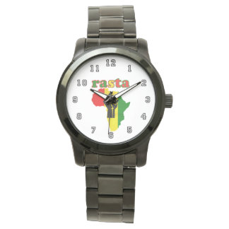 Rasta,  Black Power Fist over Africa White Armbanduhr