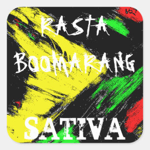 RASTA BOOMARANG SATIVA QUADRATISCHER AUFKLEBER