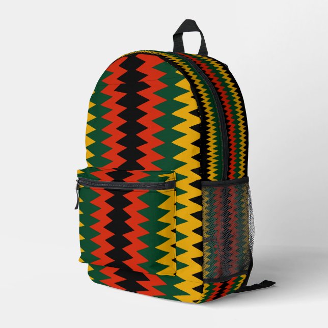 Rasta Colors Zickzack Design Bedruckter Rucksack (Rückseitige Ecke Rechts)