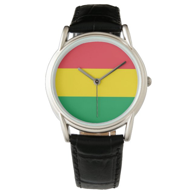 Rasta Farbe Gelb rote Streifen Flag Muster Armbanduhr (Vorderseite)