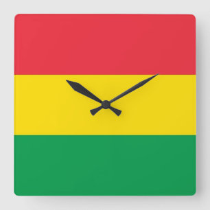 Rasta Farbe Gelb rote Streifen Flag Muster Quadratische Wanduhr