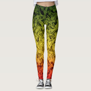 Rasta-Feuer Abstrakter Rauch Cooles Grün Gelb Rot Leggings