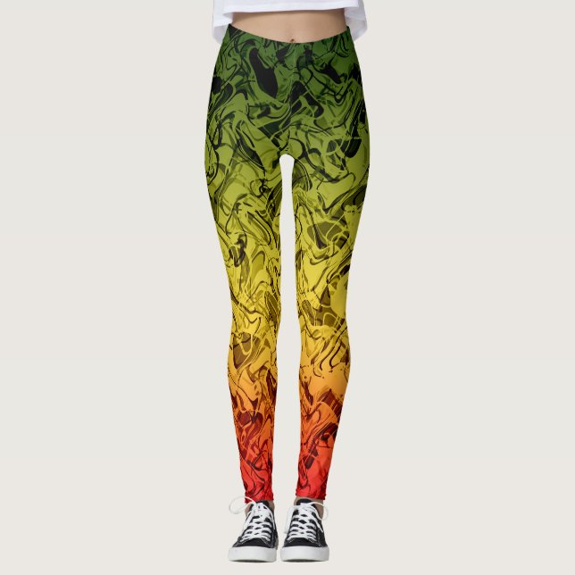 Rasta Fire Abstrakt Rauch Cool Gelb Rot Leggings (Vorderseite)