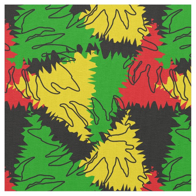 Rasta Flag Colors Palm Verlasse jamaikanisch Gemus Stoff (Nahaufnahme)