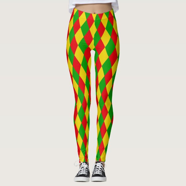 Rasta Flag Farbe Harlequin Diamonds Muster Leggings (Vorderseite)