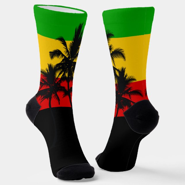 Rasta Flag Striped Tropical Palm Trees Socken (Gewinkelt)