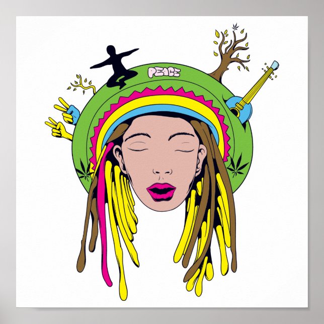Rasta Hippie Babe Poster (Vorne)