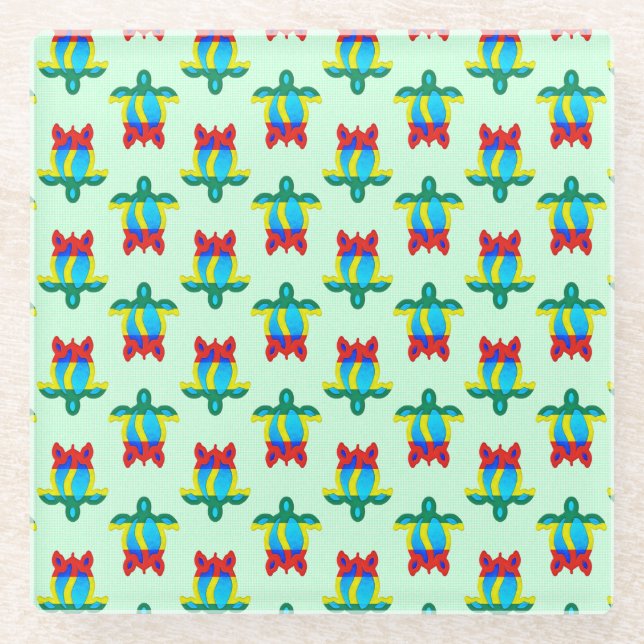 Rasta Island Colors Tribal Turtle Glasuntersetzer (Vorderseite)