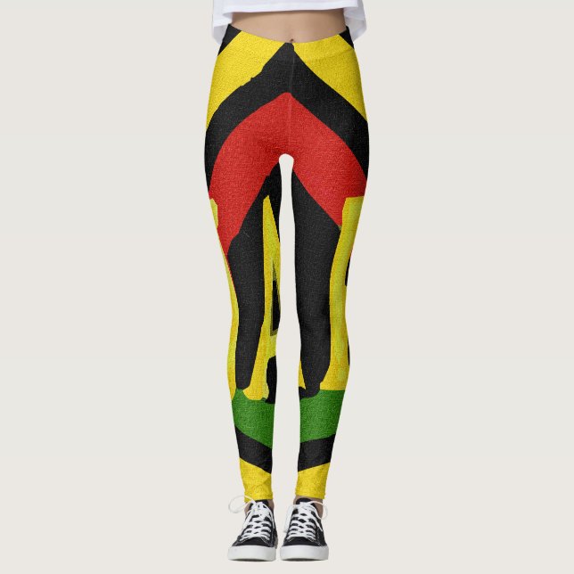 Rasta Jah Rastafari Rote goldgrüne Leggings (Vorderseite)
