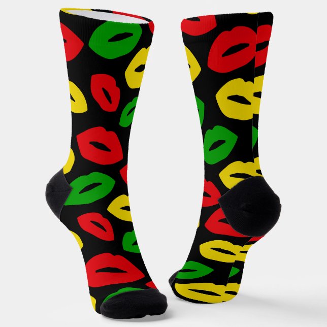 Rasta Liebe Lipstick Kisses Gemustert Socken (Gewinkelt)