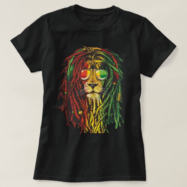 Rasta Lion Cool Dreadlock Rastafari Rasta Lover T-Shirt (Design vorne)