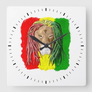 Rasta Lion Jamaican Reggae Flag Quadratische Wanduhr