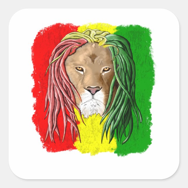 Rasta Lion Jamaican Reggae Flag Quadratischer Aufkleber (Vorderseite)