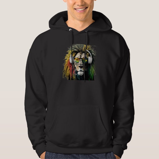 Rasta Lion Rastafari Reggae & Jamaica Vibes Headph Hoodie (Vorderseite)