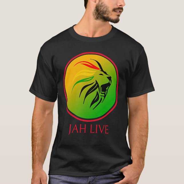 Rasta Live Up Jah Lebe Löwe T-Shirt (Vorderseite)