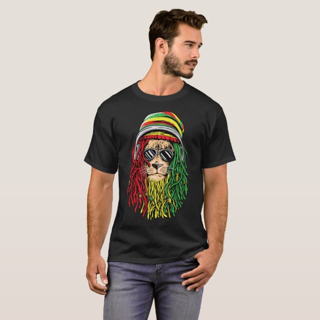 RASTA LÖWE Rastafarian jamaikanisches Reggae T-Shirt (Vorne ganz)