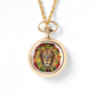 Rasta Löwe rot grün zeichnend Jamaika Armbanduhr