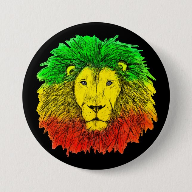 Rasta Löwe rot grün zeichnend Jamaika Button (Vorderseite)