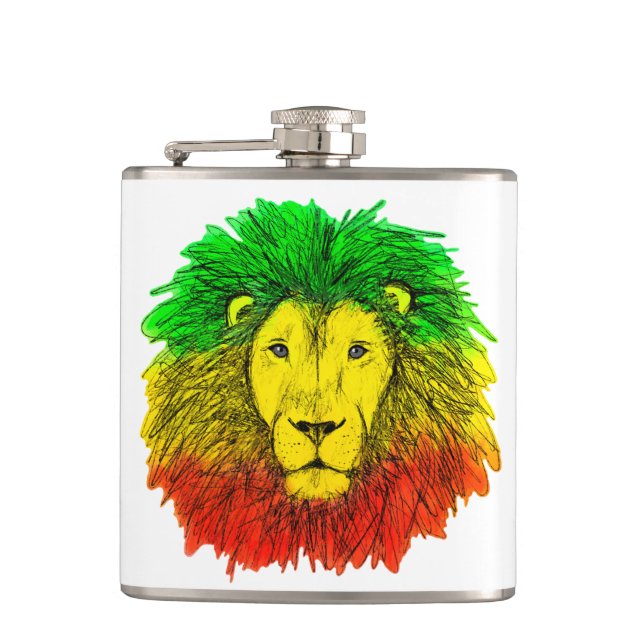 Rasta Löwe rot grün zeichnend Jamaika Flachmann (Vorderseite)