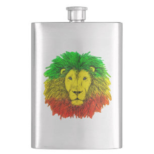 Rasta Löwe rot grün zeichnend Jamaika Flachmann