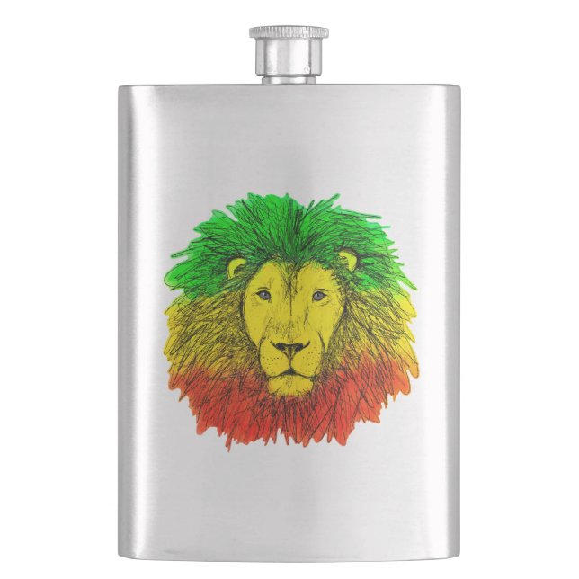 Rasta Löwe rot grün zeichnend Jamaika Flachmann (Vorderseite)