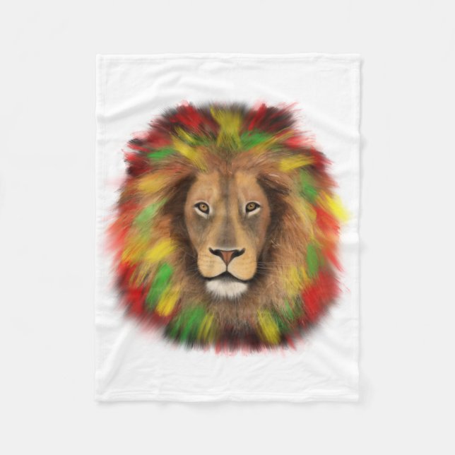 Rasta Löwe rot grün zeichnend Jamaika Fleecedecke (Vorderseite)