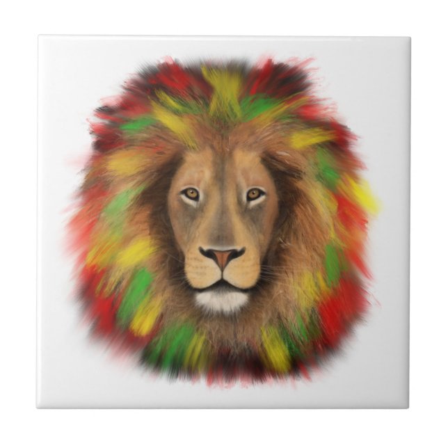 Rasta Löwe rot grün zeichnend Jamaika Fliese (Vorderseite)