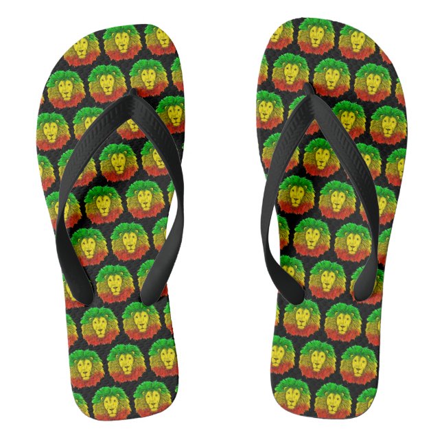 Rasta Löwe rot grün zeichnend Jamaika Flip Flops (Fußbett)