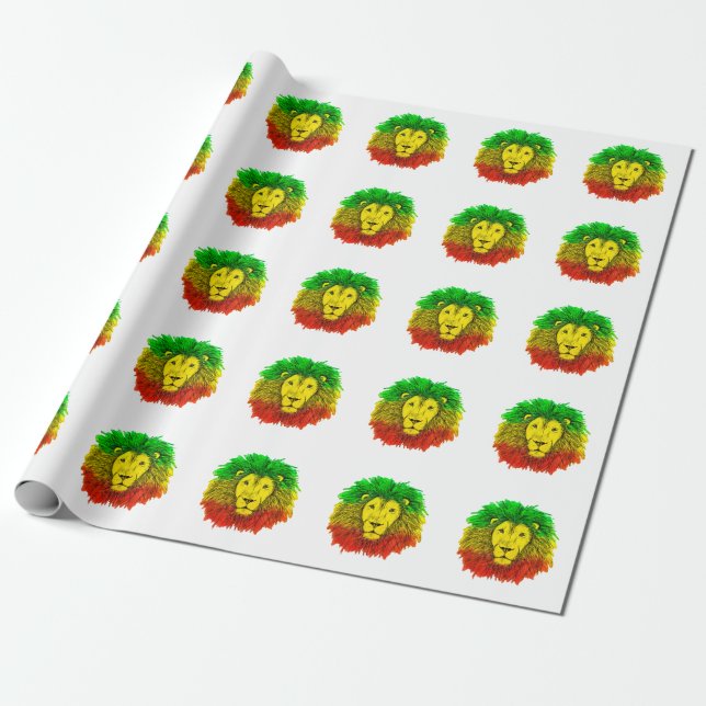 Rasta Löwe rot grün zeichnend Jamaika Geschenkpapier (Ungerollt)