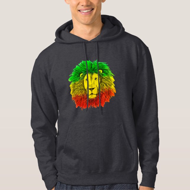 Rasta Löwe rot grün zeichnend Jamaika Hoodie (Vorderseite)