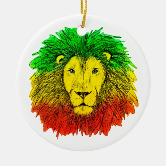 Rasta Löwe rot grün zeichnend Jamaika Keramik Ornament (Vorne)