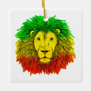 Rasta Löwe rot grün zeichnend Jamaika Keramikornament