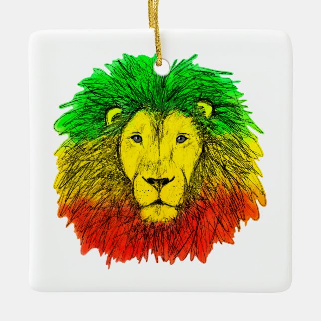 Rasta Löwe rot grün zeichnend Jamaika Keramikornament (Vorderseite)