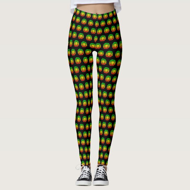 Rasta Löwe rot grün zeichnend Jamaika Leggings (Vorderseite)