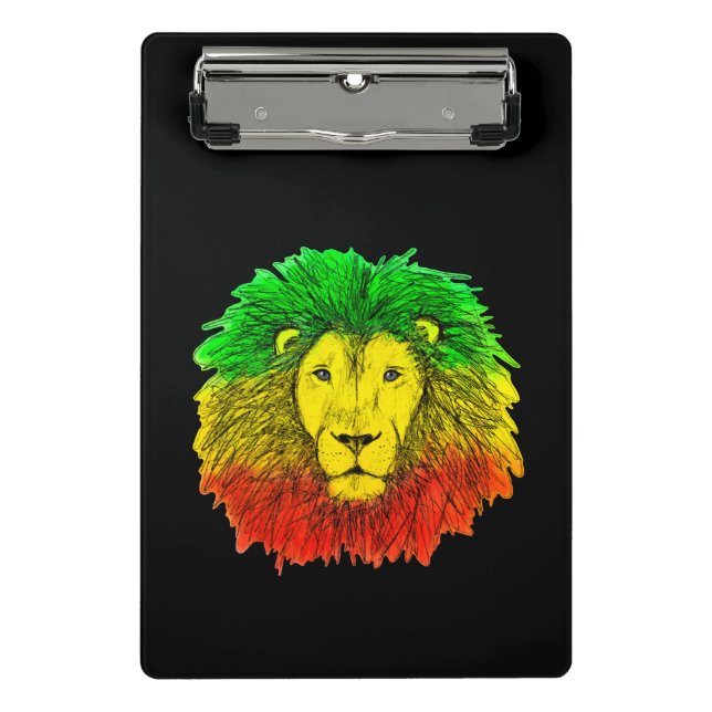 Rasta Löwe rot grün zeichnend Jamaika Mini Klemmbrett (Vorderseite)