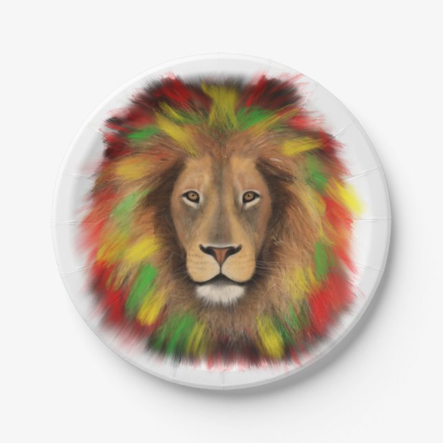 Rasta Löwe rot grün zeichnend Jamaika Pappteller (Vorderseite)