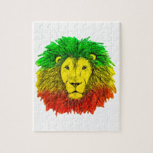 Rasta Löwe rot grün zeichnend Jamaika Puzzle