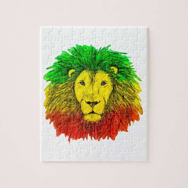 Rasta Löwe rot grün zeichnend Jamaika Puzzle (Vertikal)