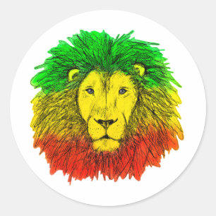Rasta Löwe rot grün zeichnend Jamaika Runder Aufkleber