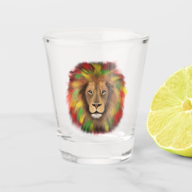 Rasta Löwe rot grün zeichnend Jamaika Schnapsglas (Vorderseite)