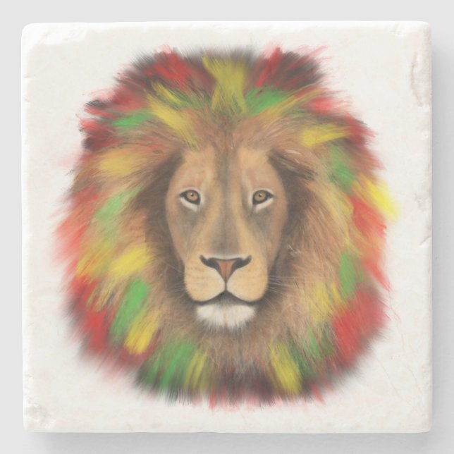 Rasta Löwe rot grün zeichnend Jamaika Steinuntersetzer (Vorderseite)